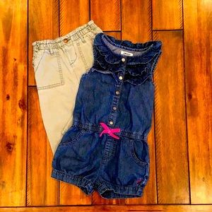 342 🦄GUC DKNY Toddler Girls Romper & OshKosh Ruffle Jeans Size 3T🦄